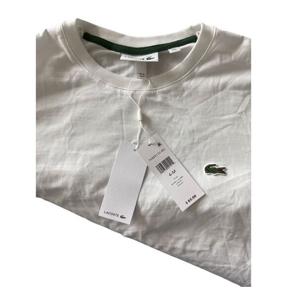 NWT Lacoste Mens White Regular Fit Logo Stripe Short Sleeve T-Shirt Size Medium - Picture 10 of 13